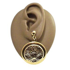 Hammered Discs Hoop Pierced Post Earrings Gold Tone